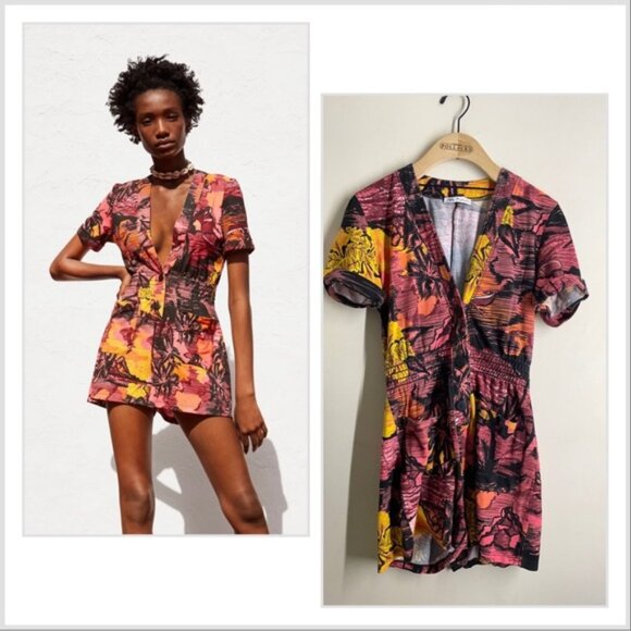Zara Hawaiian Sunset Printed Jumpsuit Romper size S - Picture 1 of 11